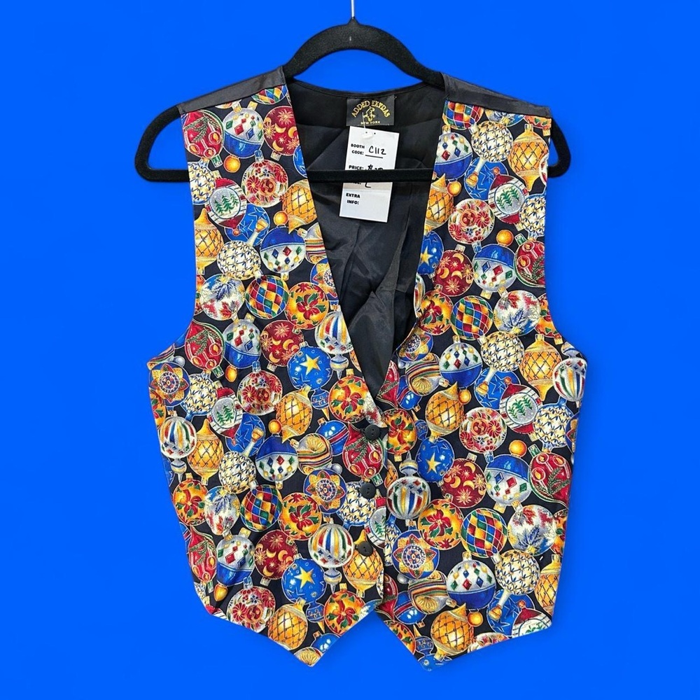 Vintage 90s Christmas Ornament Vest Women’s Size M/L Holidays Retro Grannycore